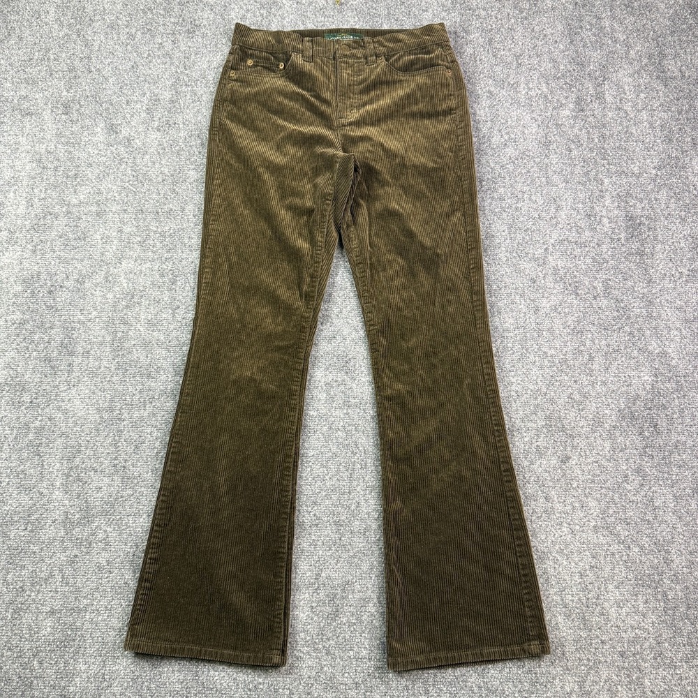 Ralph Lauren Womens Classic Bootcut Pants Size 4 Brown Corduroy Y2K Stretch